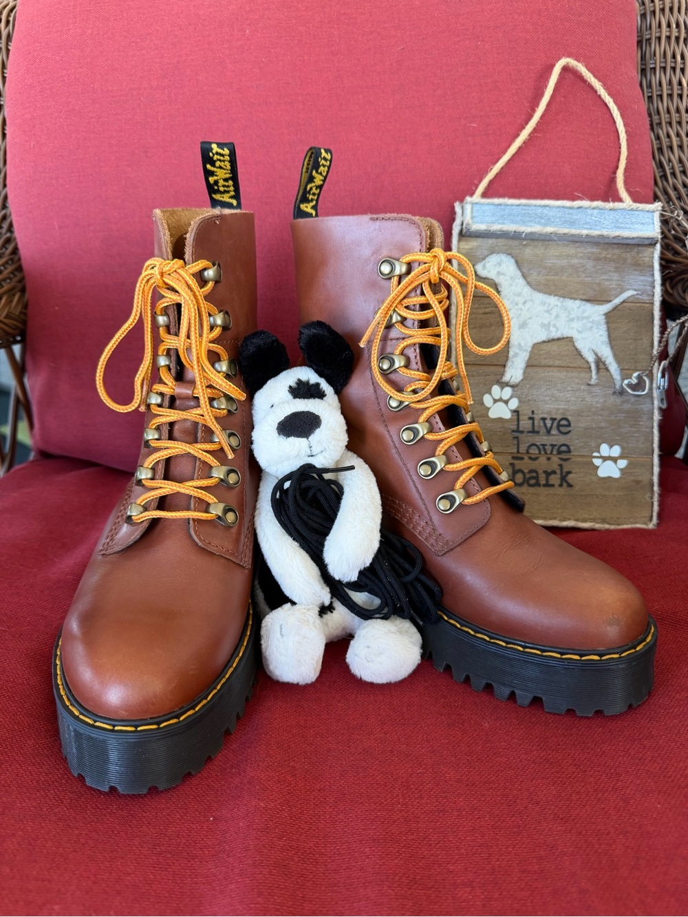 Dr. Martens LEONA Brown Leather Lace-Up Platform Boots